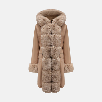 Faux Fur Trim Full Length Long Coat