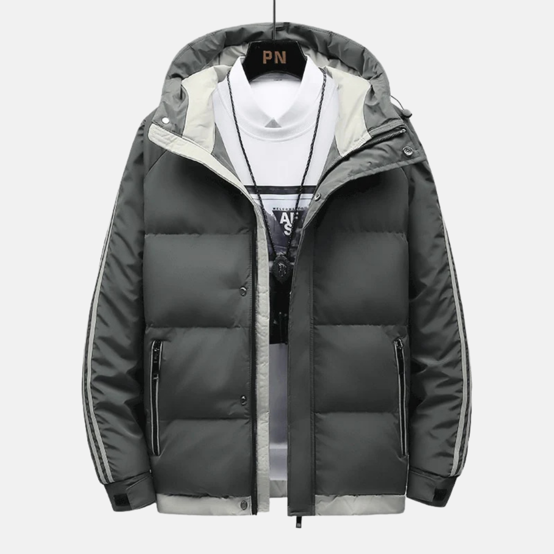 Woven Blend Hip Length Fixed Hood Puffer Jacket