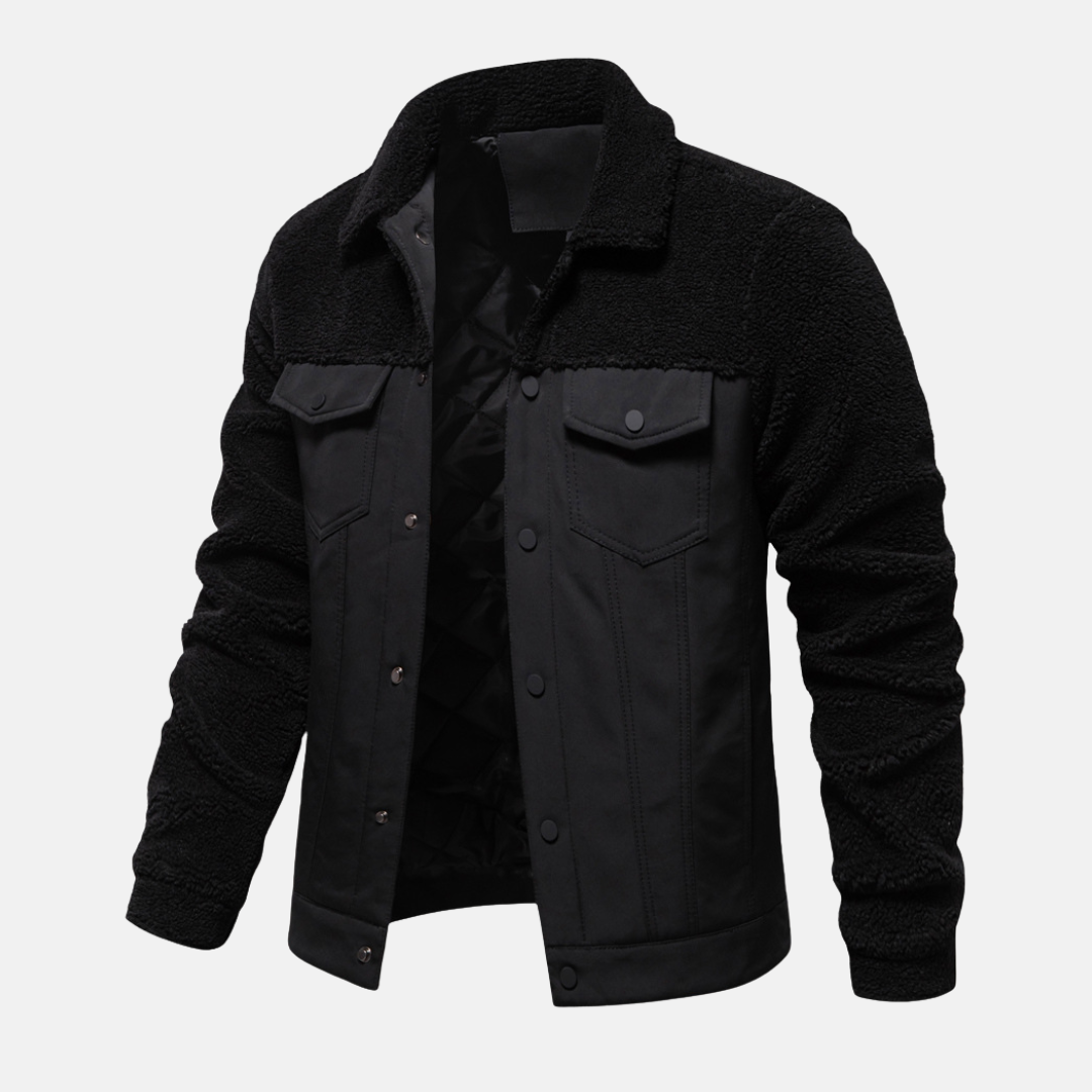 Mixed Material Hip Length Point Collar Jacket