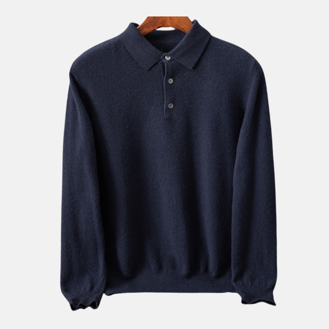 Fine Gauge Knit Long Sleeve Polo Shirt