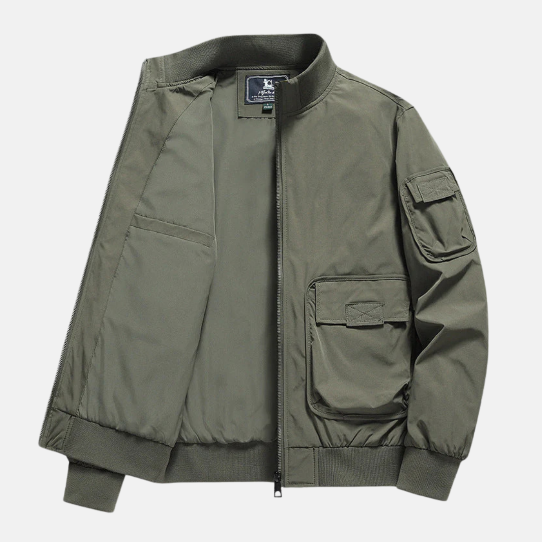 Men’s Bomber Jacket – Relaxed Fit – Wind-Resistant – Patch Pockets – Full Zip