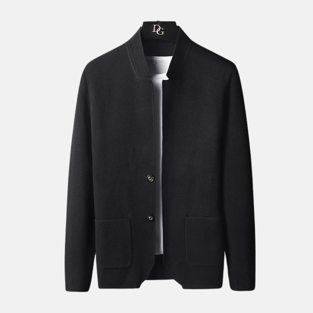 Fine Knit Band Collar Two-Button Cardigan