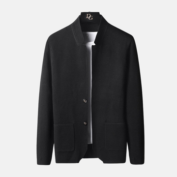 Fine Knit Band Collar Two-Button Cardigan