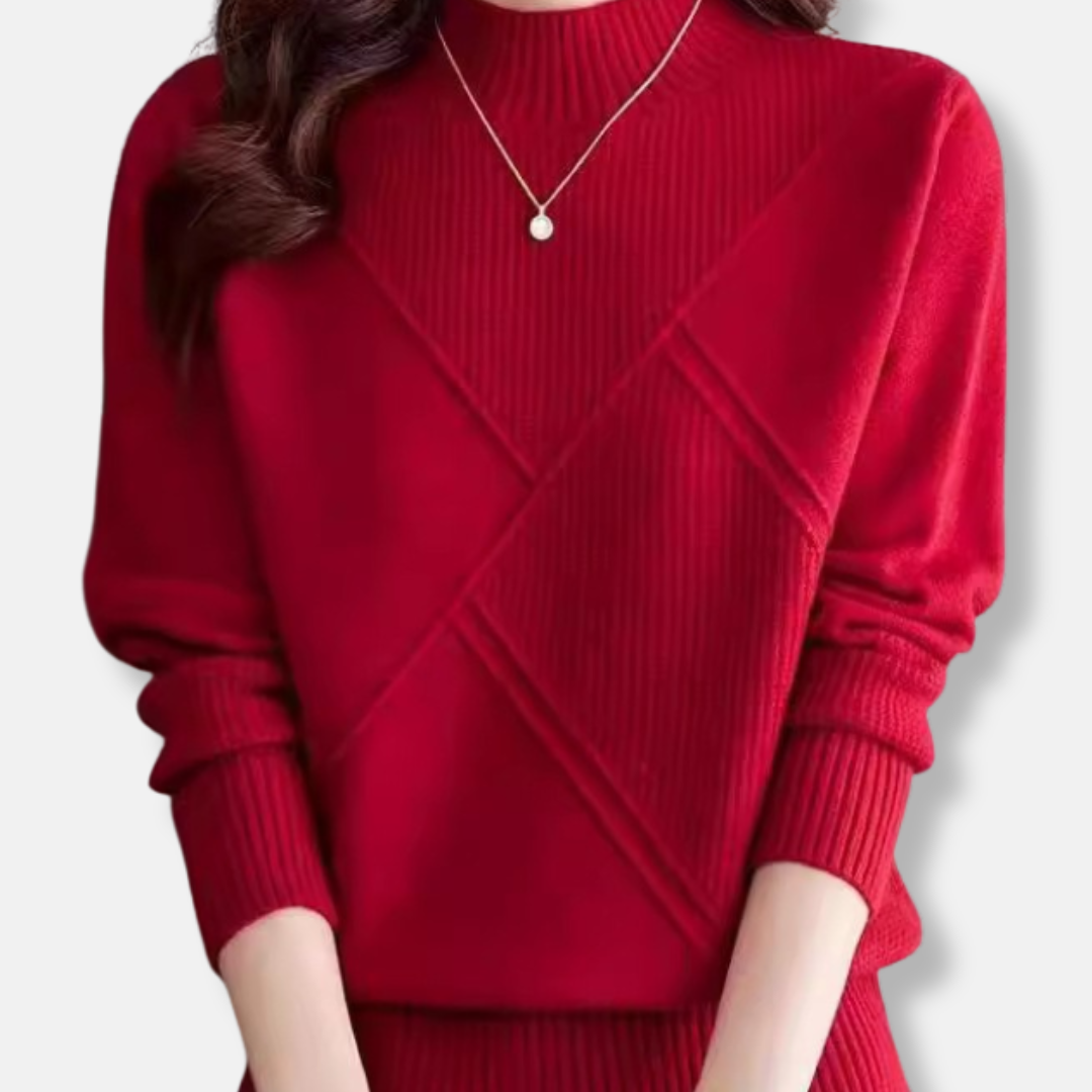 Knit Blend Mock Neck Geometric Sweatshirt