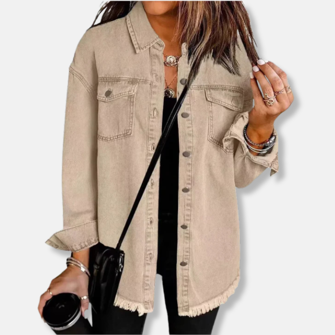 Denim Oversized Fit Raw Edge Shacket