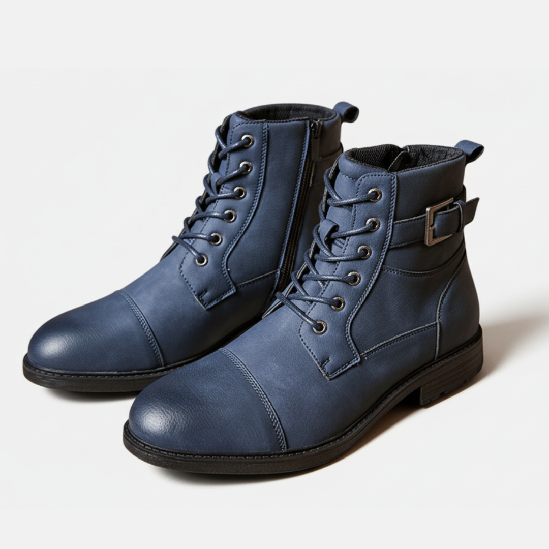 Faux Leather Lace-Up Side Zip Ankle Boots