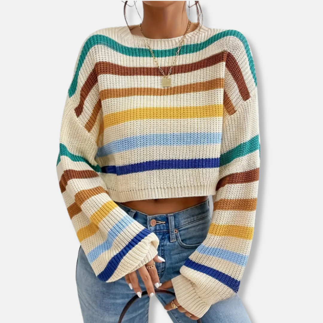 Oversize Fit Striped Crew Neck Knit Sweater