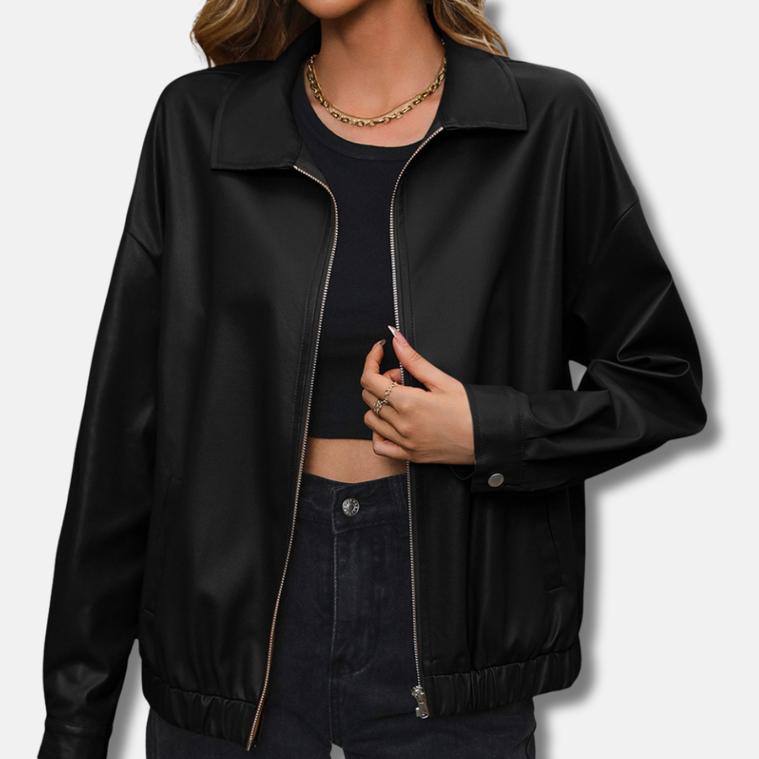 PU Leather Relaxed Cropped Biker Jacket