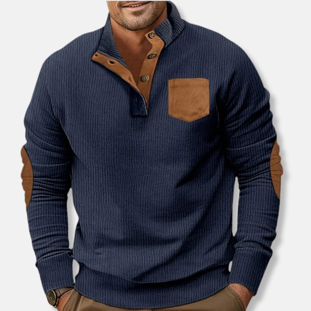 Ribbed Knit Contrast Elbow Patch Sweatshirt