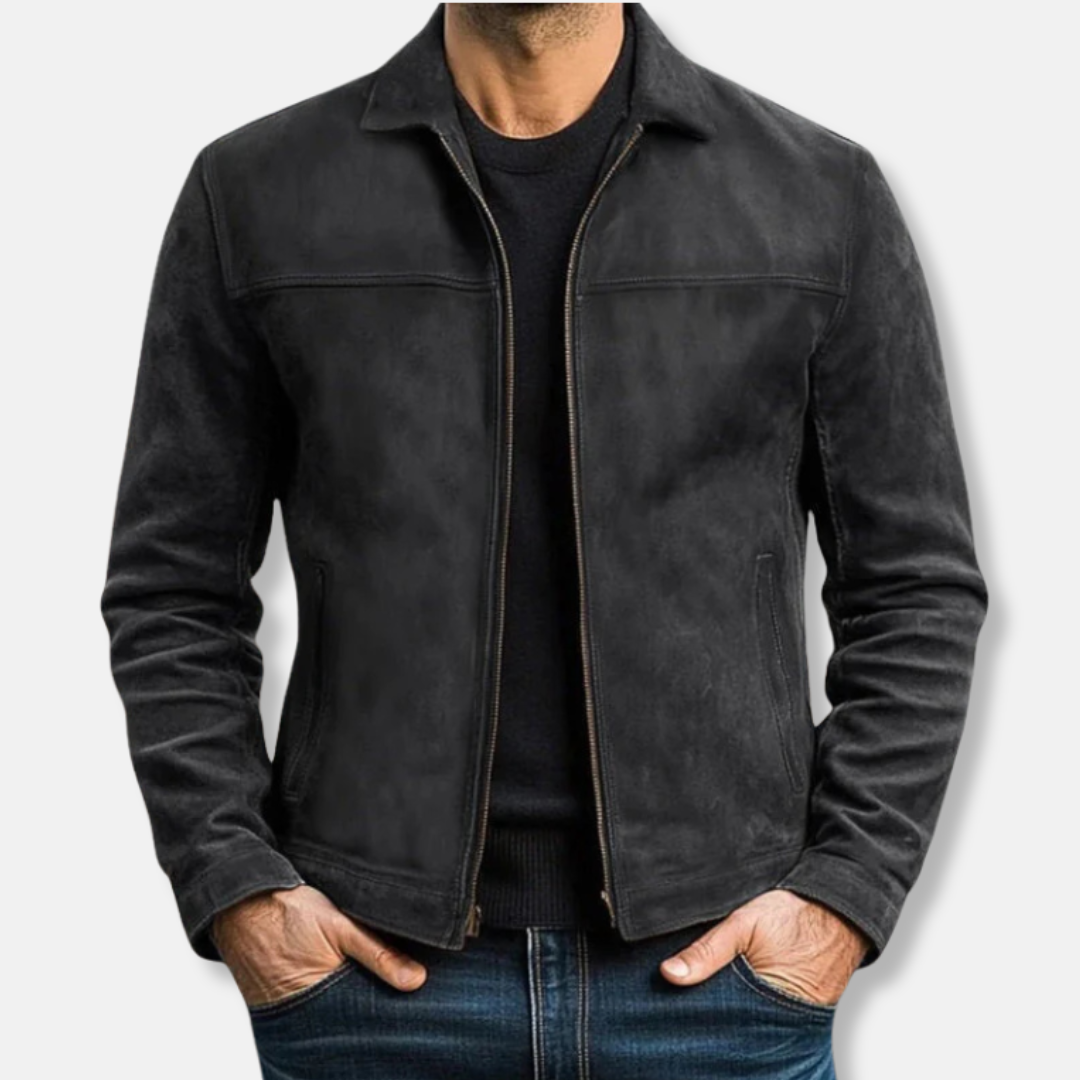 Leather Pointed Collar Hip Length Jacket