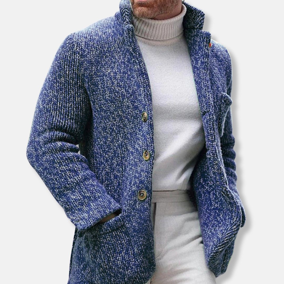 Textured Knit Stand Collar Cardigan