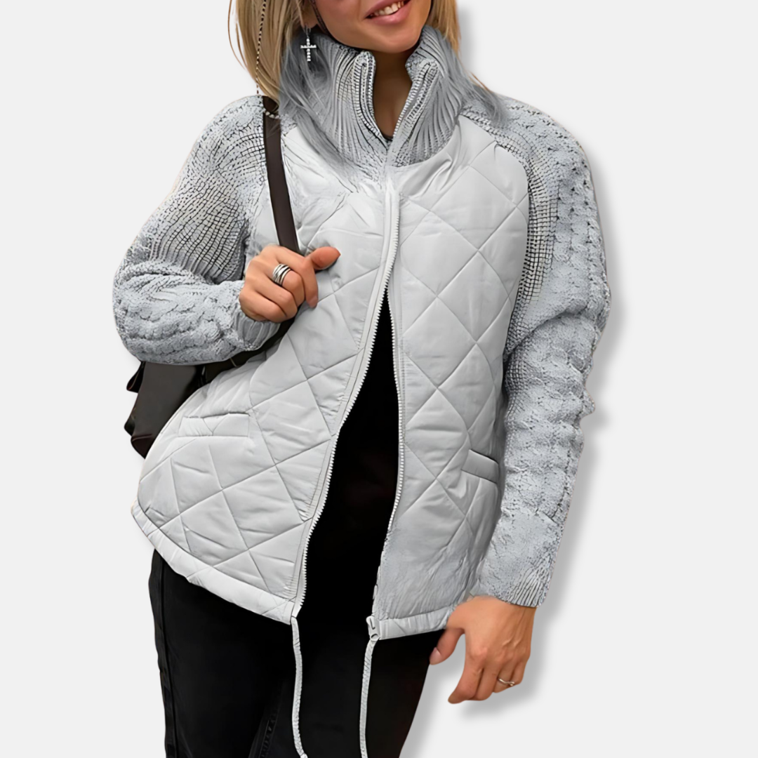 Quilted Knit Relaxed Fit Stand-Up Collar Coat