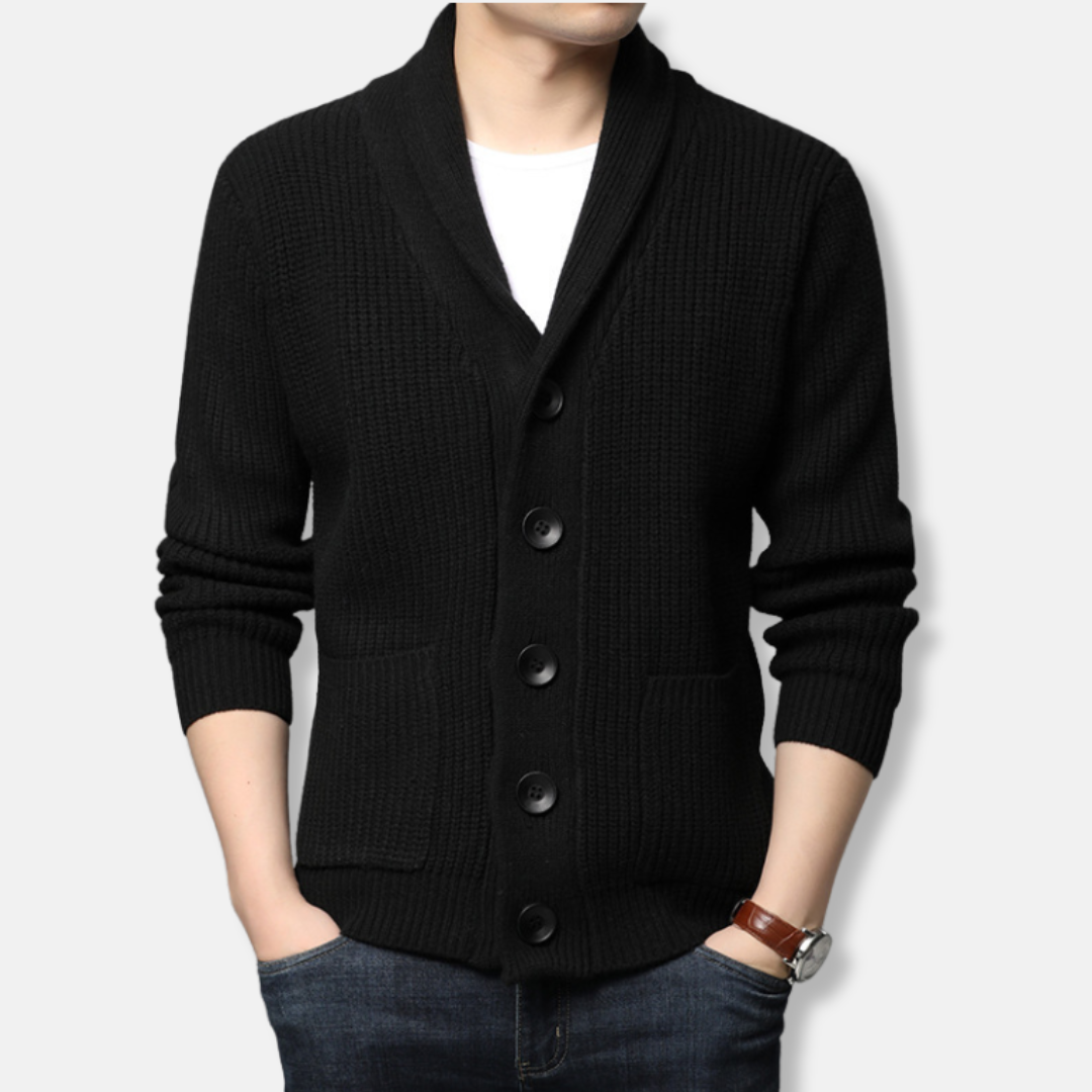 Ribbed Knit Shawl Collar Cardigan Sweater