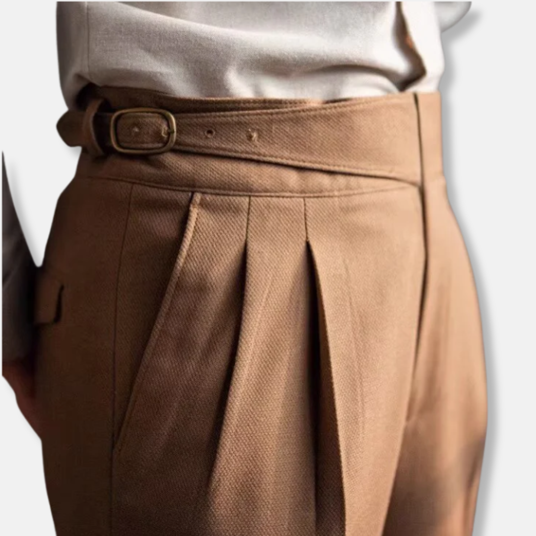 Tailored Fit Pleated Wool Blend Trousers