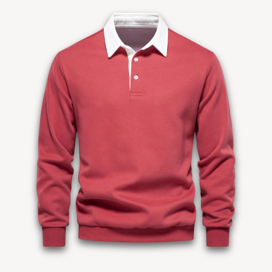 Men's Polo Sweater – Regular Fit – Long-Sleeved – Soft Knitted Natural Fiber