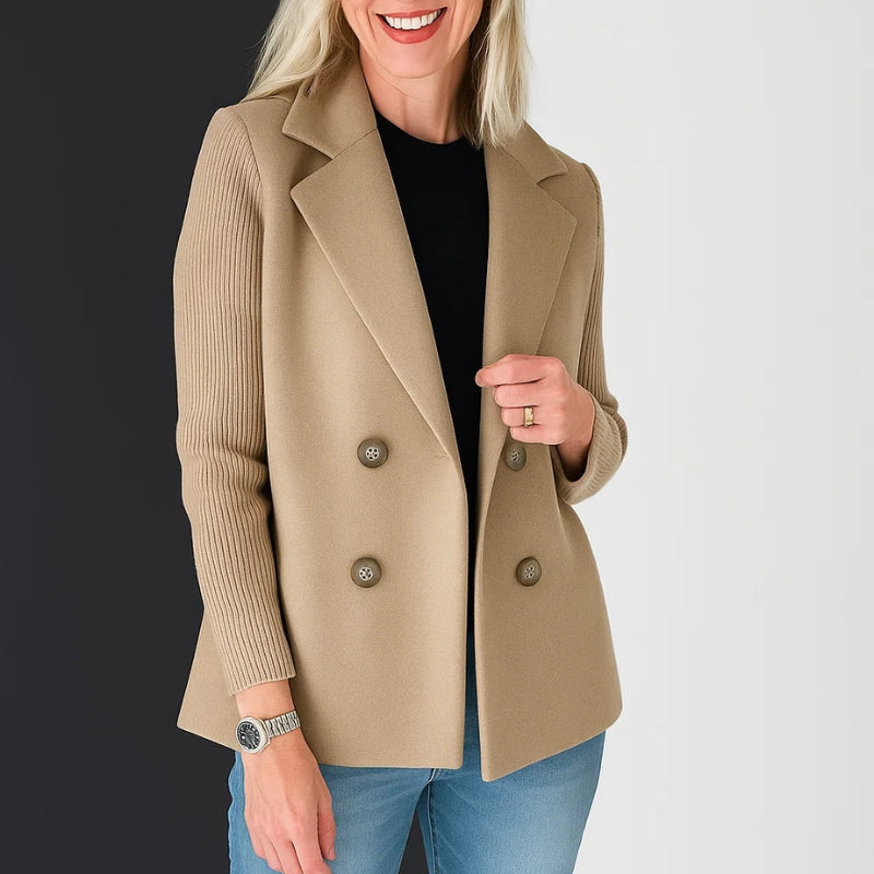 Double-Breasted Tailored Ribbed Knit Blazer