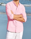 Men's Shirt – Relaxed Fit – Natural Fibers – Mandarin Collar – Long Sleeves