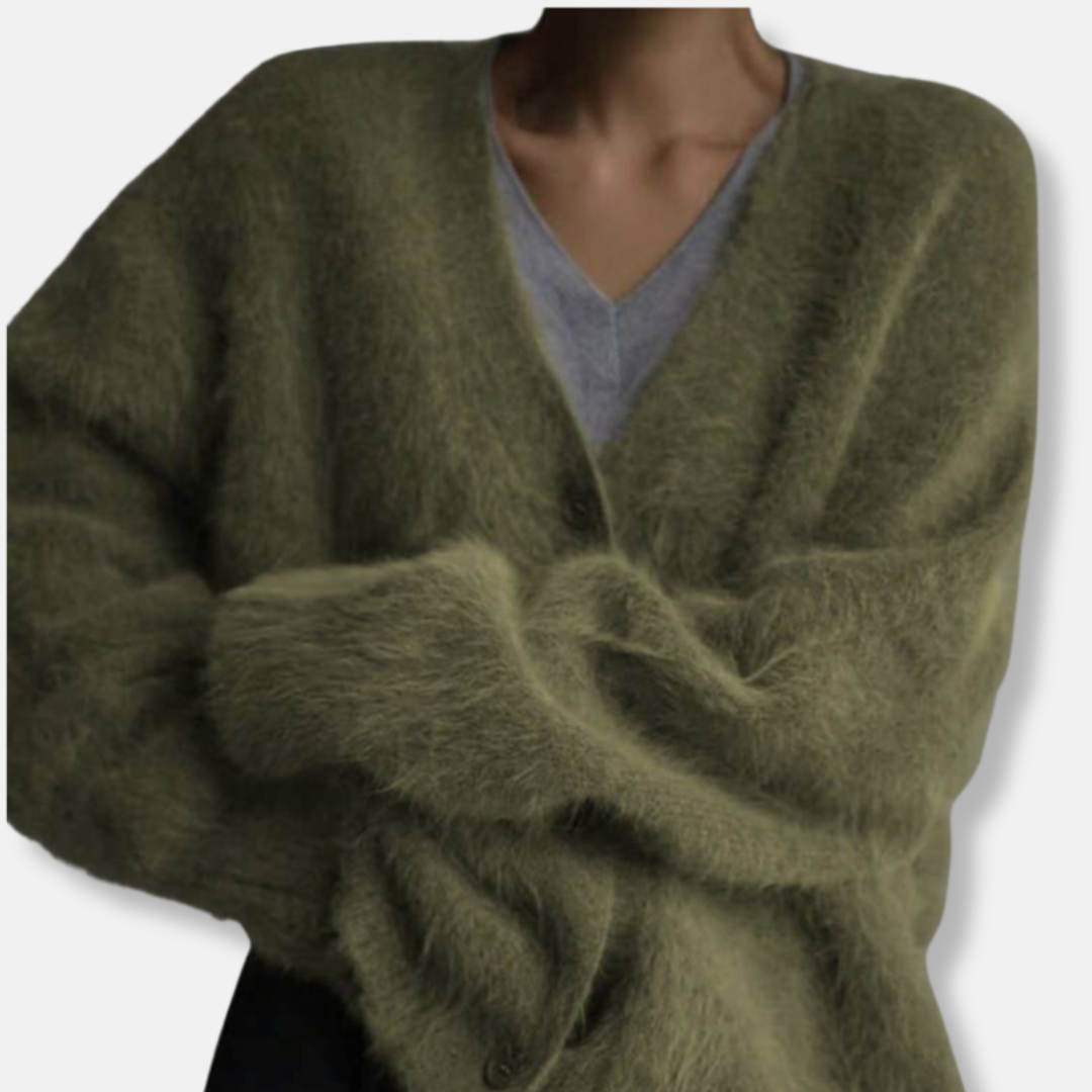Oversized Fit Brushed Knit V-Neck Cardigan