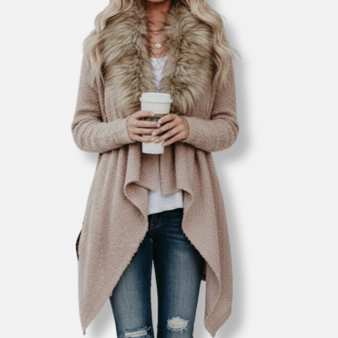 Faux Fur Collar Relaxed Fit Cardigan Jacket