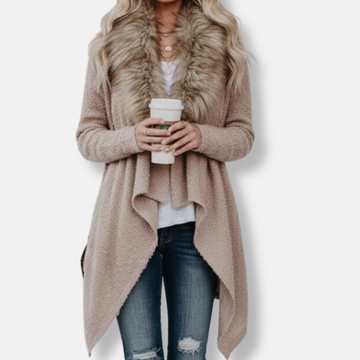 Faux Fur Collar Relaxed Fit Cardigan Jacket
