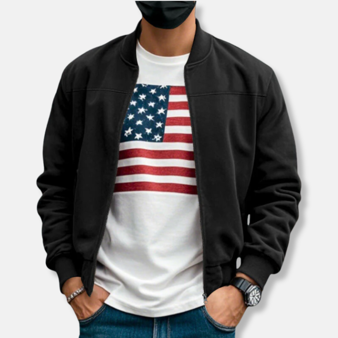 Brushed Fabric Ribbed Bomber Jacket