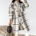Women's Wool Coat - Long Silhouette - Classic Button Closure - Checked Pattern
