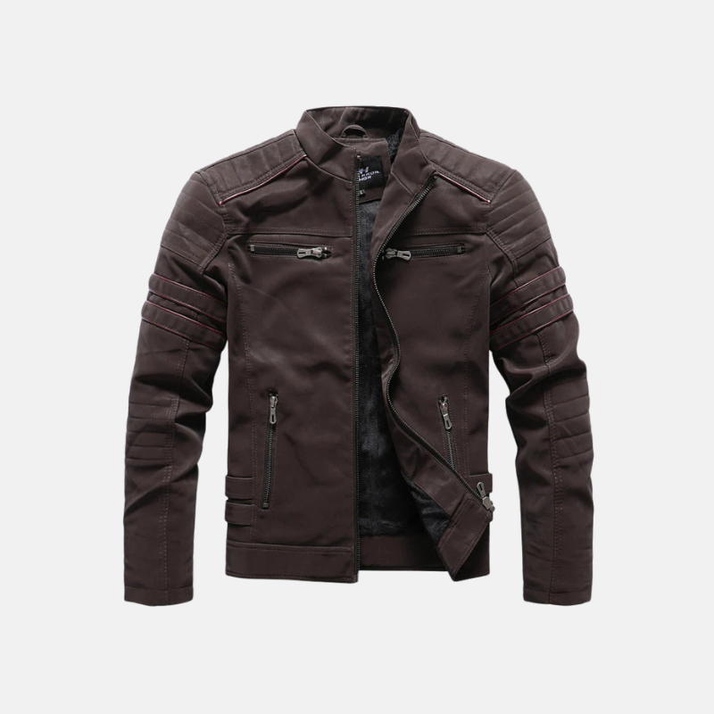 Faux Leather Slim Fit Ribbed Panel Jacket