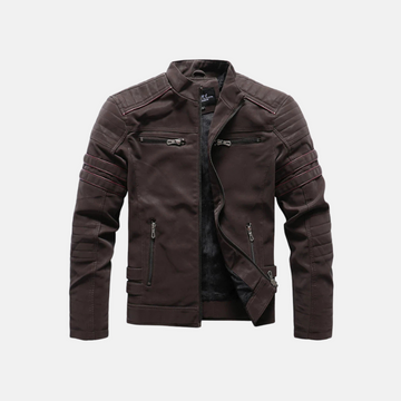 Faux Leather Slim Fit Ribbed Panel Jacket