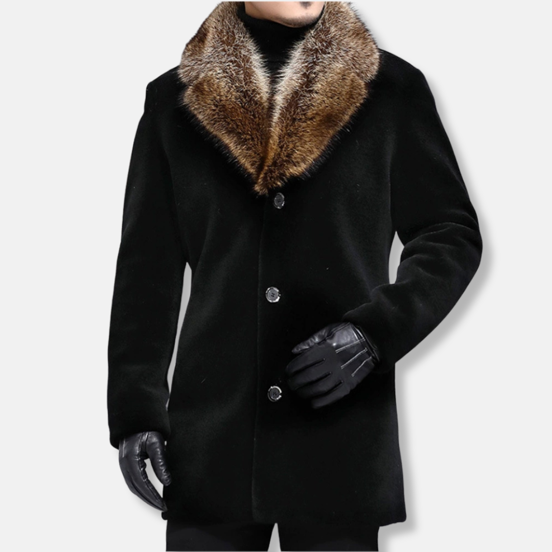 Wool Blend Shaggy Fur V-Collar Coat