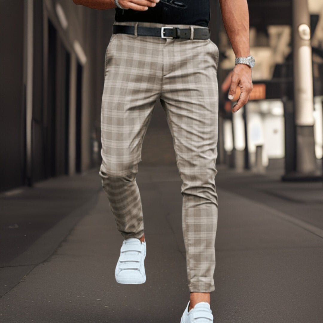 Men's Chinos – Slim Fit – Breathable Blend Quality – Full Length – Checkered Pattern