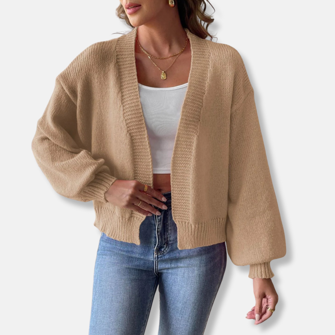 Relaxed Cropped Knit Lantern Sleeve Cardigan