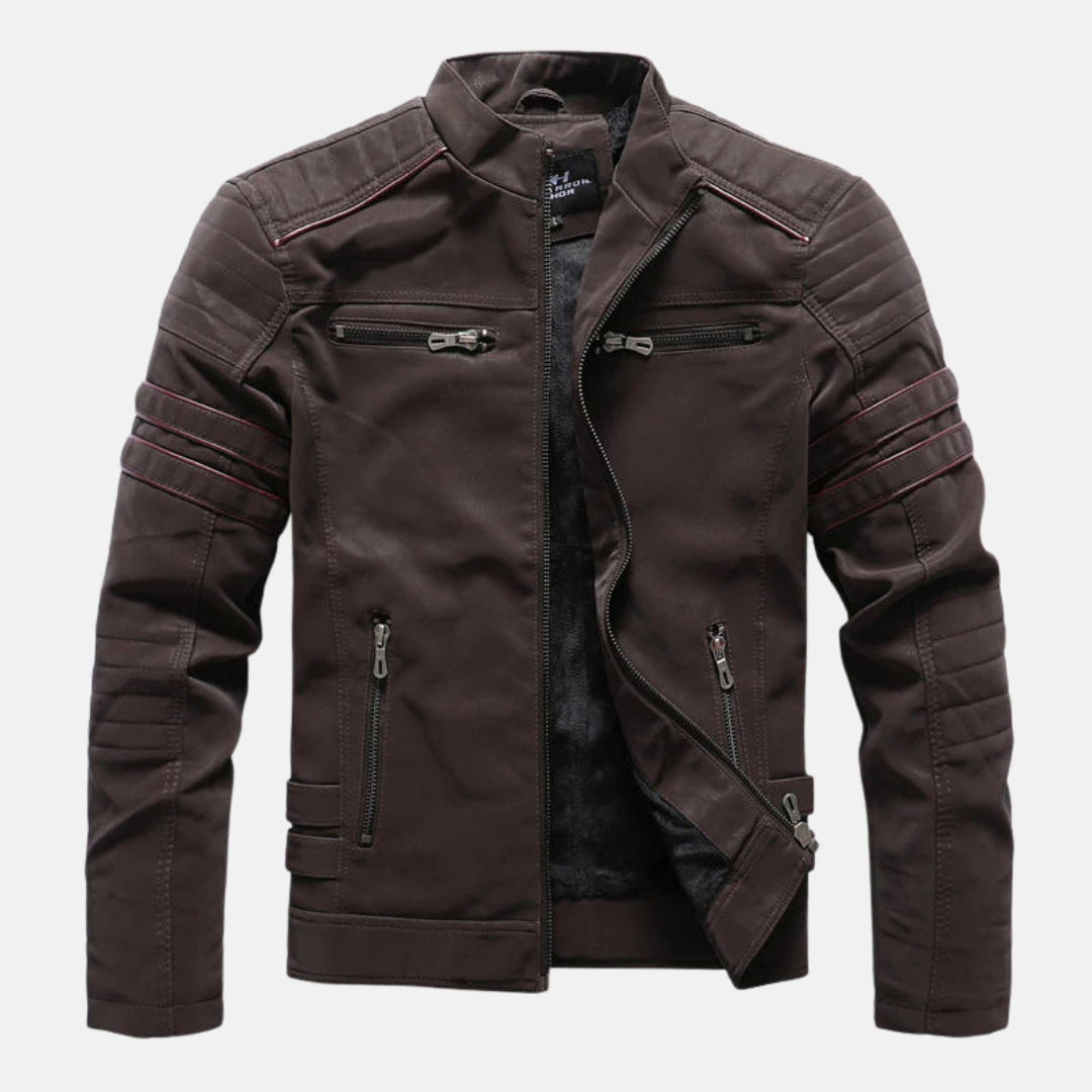 Faux Leather Slim Fit Ribbed Panel Jacket