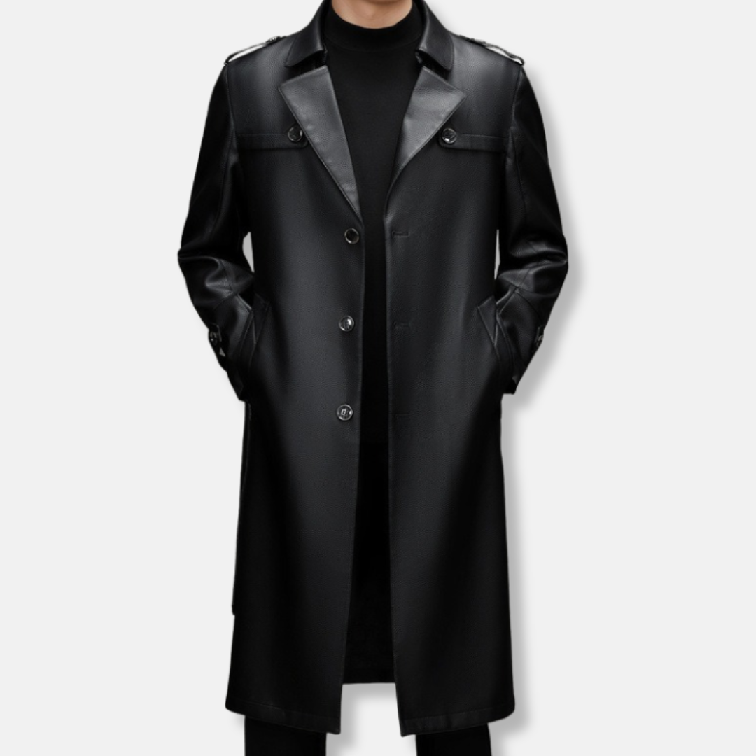 Single-Breasted Slim Fit Leather Trench Coat