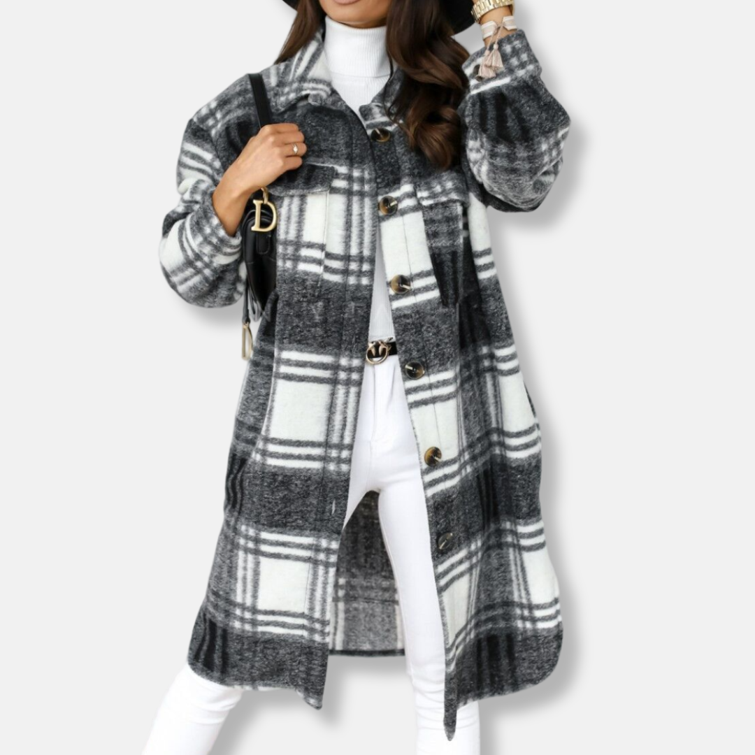 Thick Woven Plaid Mid-Thigh Shirt Coat