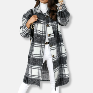 Thick Woven Plaid Mid-Thigh Shirt Coat