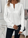 Women's Knit Sweater - Cable Knit - Zipper Collar - Long-Sleeved Comfortable Fit