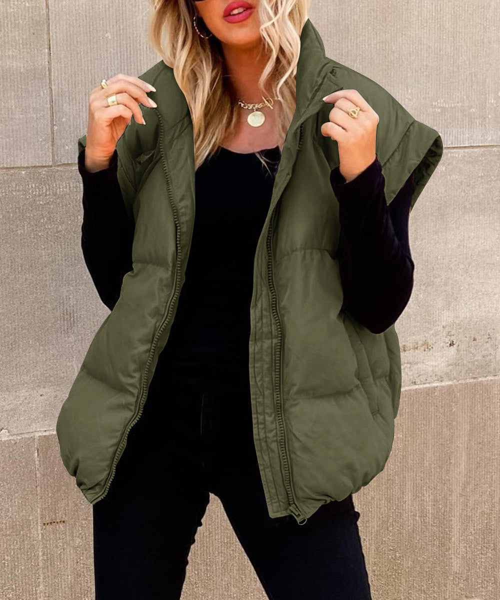 Quilted Relaxed Fit High Collar Vest