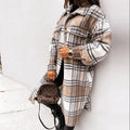 Women's Wool Coat - Long Silhouette - Classic Button Closure - Checked Pattern