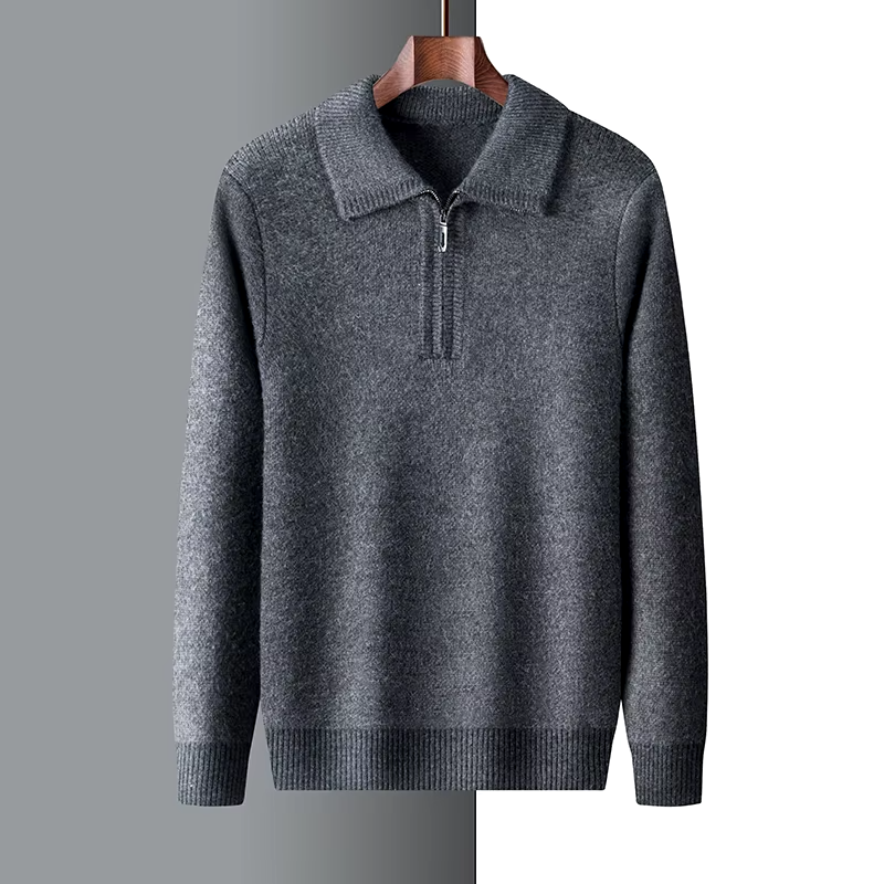 Men's Sweater – Regular Fit – Soft Knit – Short Zipper – Ribbed Edges – Flat Collar