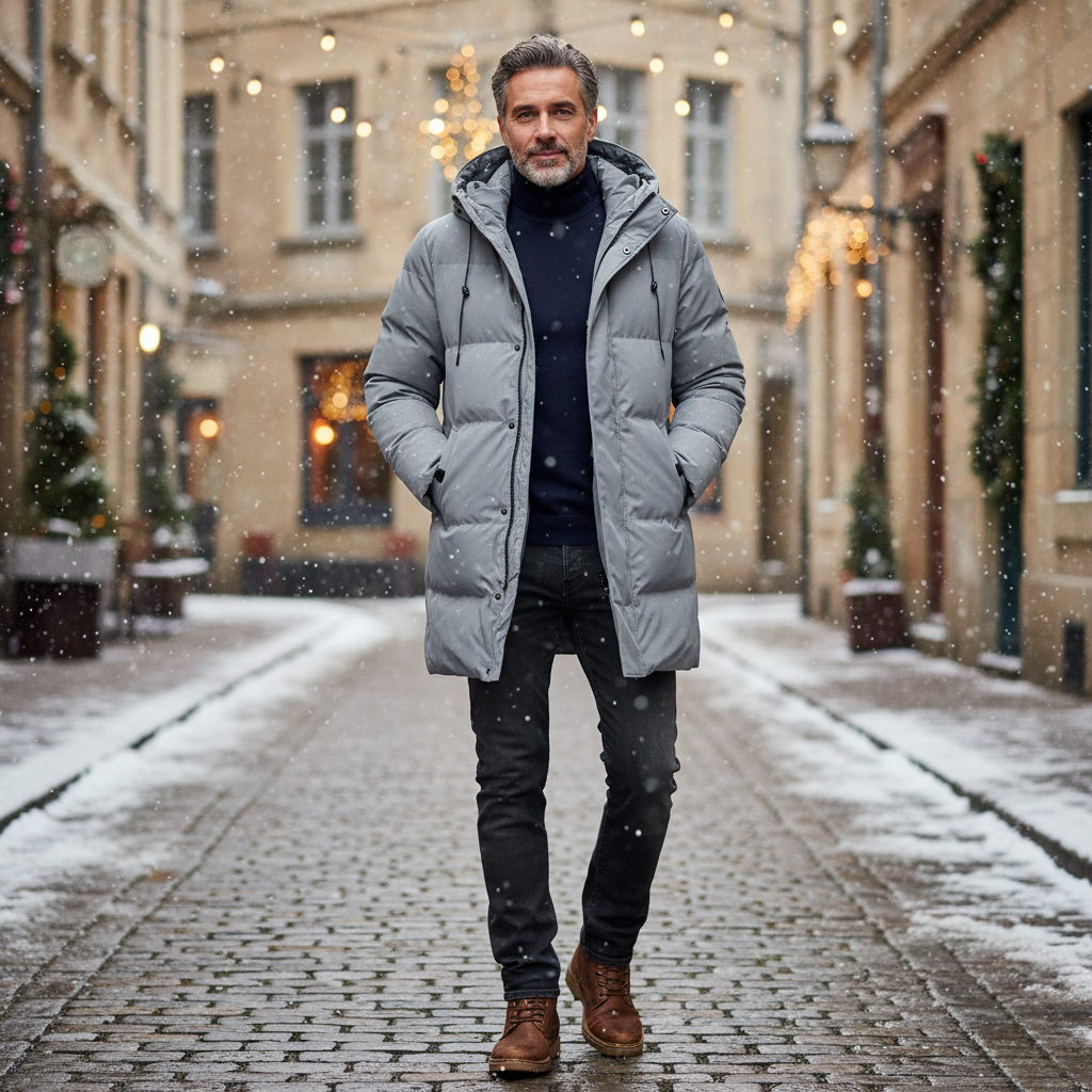Insulated Water-Resistant Mid-Length Hooded Jacket