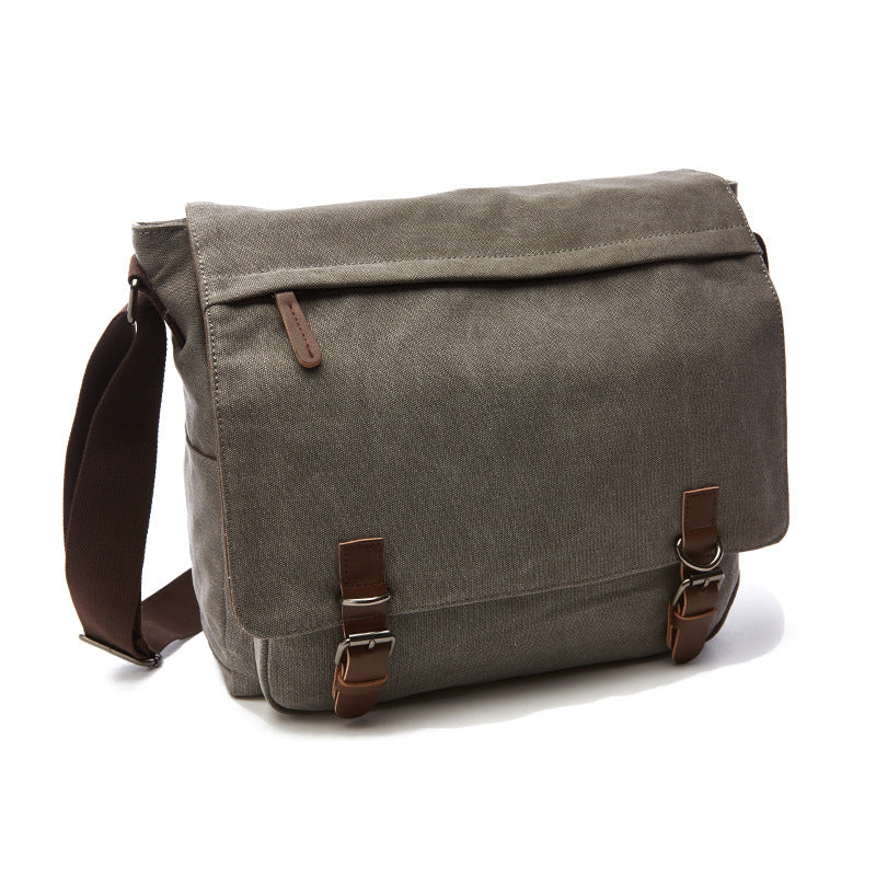 Canvas Leather-Trim Adjustable Messenger Bag