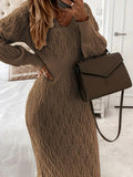 Women's Knit Dress - V-Neck - Long-Sleeved - Fitted Ribbed Design - Elegant & Comfortable