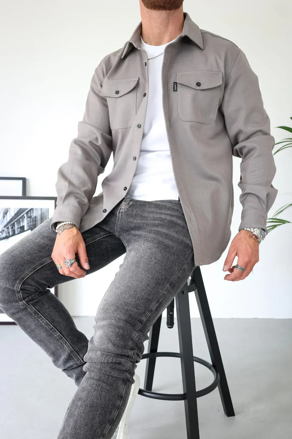Men's Overshirt - Cotton - Relaxed Fit - Long-Sleeved with Buttons