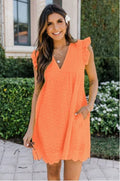 Women's Dress - Sleeveless Summer Dress - V-neck with Broderie Anglaise - Light and Breathable