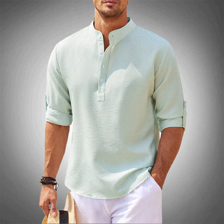 Textured Mandarin Collar Relaxed Fit Shirt