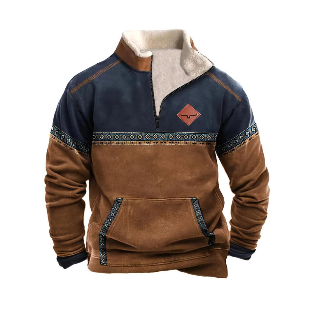 Geometric Wool Blend Quarter-Zip Sweater