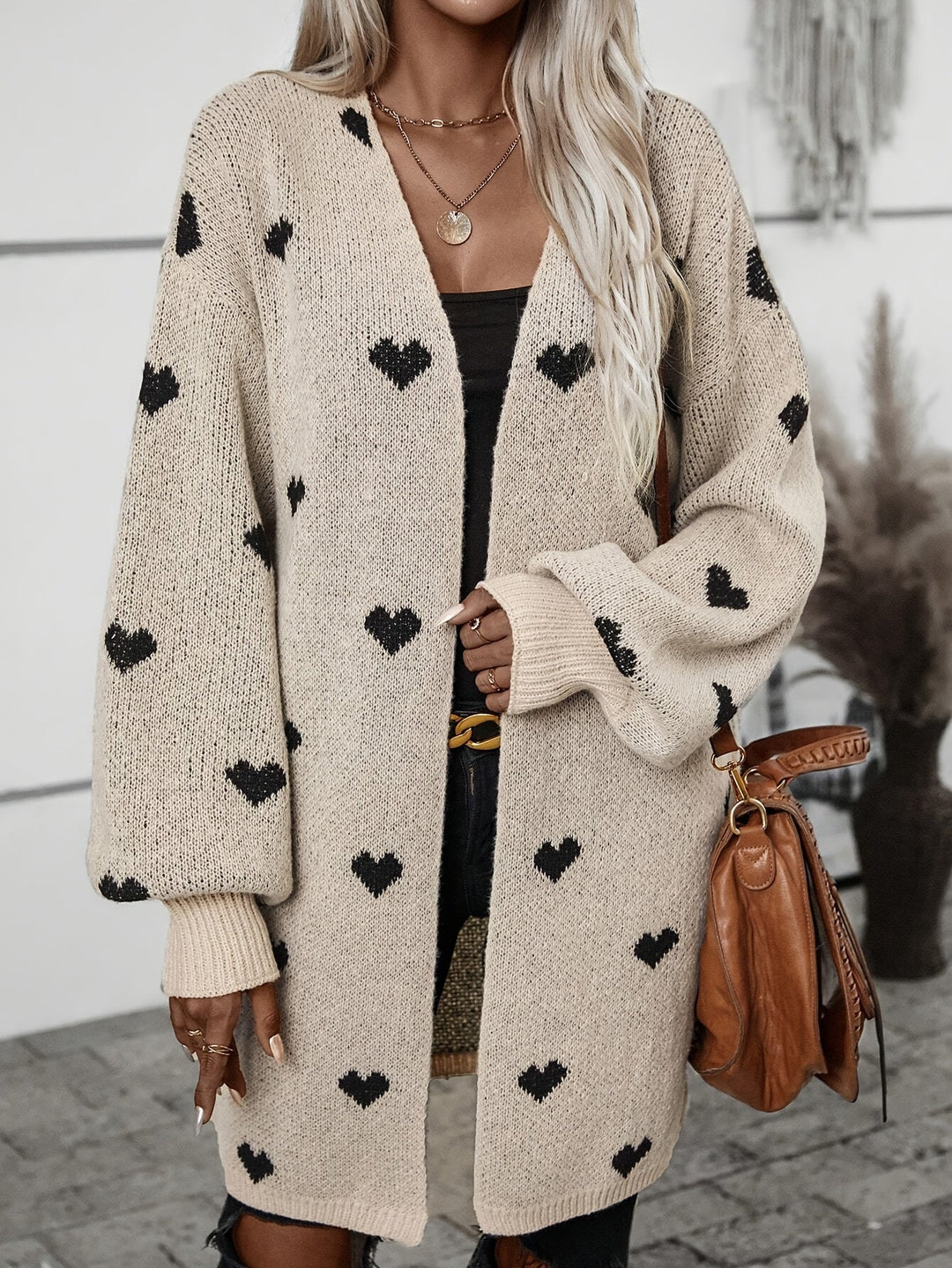 Heart Pattern Oversized Wool Knit Cardigan