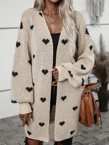 Heart Pattern Oversized Wool Knit Cardigan