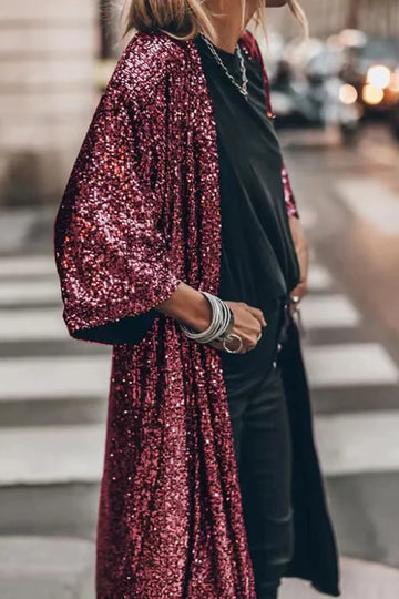 Sequin Embellished Loose Fit Duster Cardigan