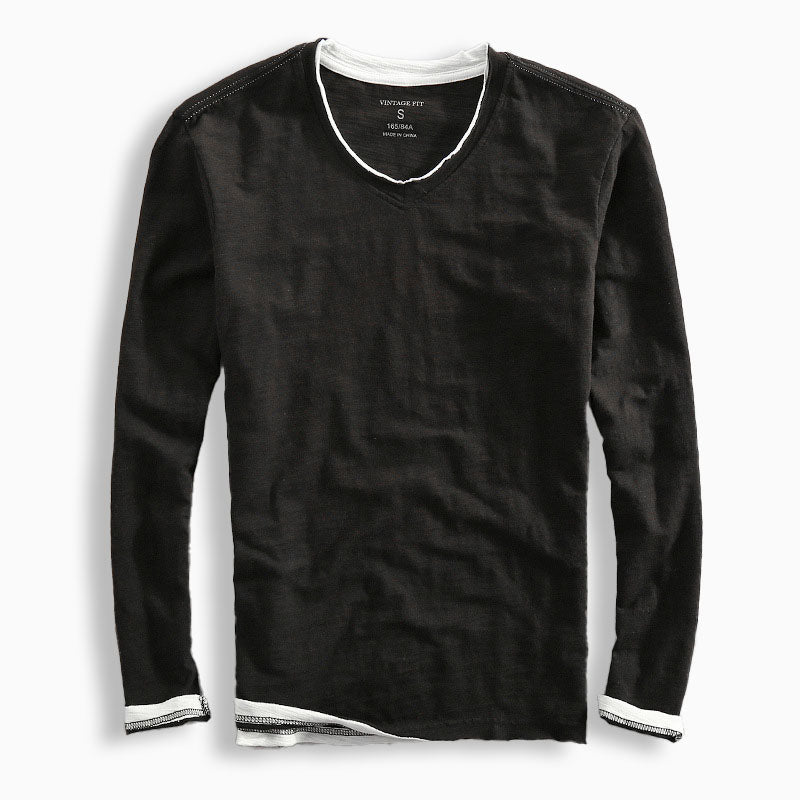 Men's Shirt with Long Sleeves – Classic Fit – V-neck – Breathable Natural Material